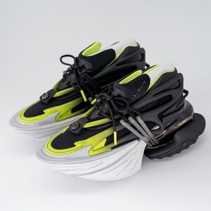 size 44/ US 11 - Balmain Unicorn Black Green White Sneakers Neoprene